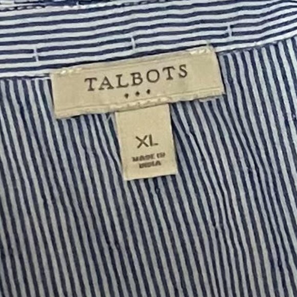 Talbots xl Blue White Striped Sleeveless Ruffle Detail Button Down Shirt - Picture 5 of 6